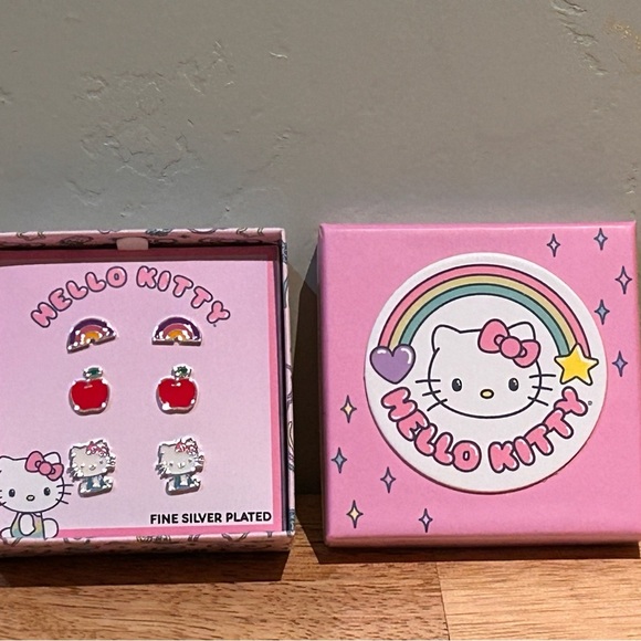 Box Set of 3 Hello Kitty Silver Plated Rainbow Earrings Made By Sanrio. NWTS. - Picture 2 of 6